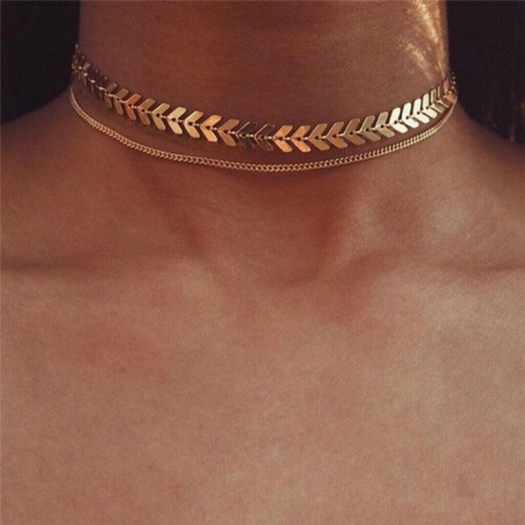 Gold Arrow Double Layer Chain Choker Necklace - Picture 2 of 5